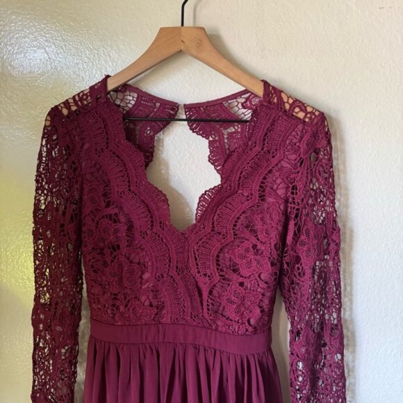 Lulus | Awaken My Love Burgundy Long Sleeve Lace Maxi Dress - Picture 3 of 7